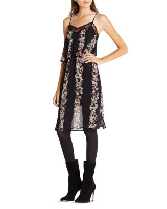 BCBGeneration Floral Sheer Diamond Pleat Sexy Cocktail Skater Dress main image 1