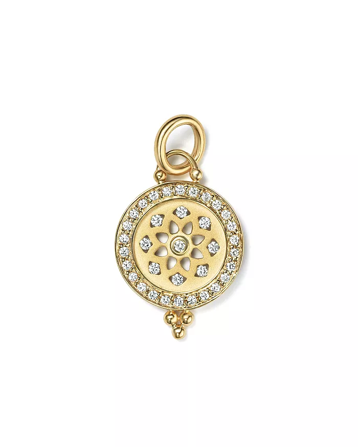 18K Gold Halo Mandala Cutout Pendant with Pavé Diamonds