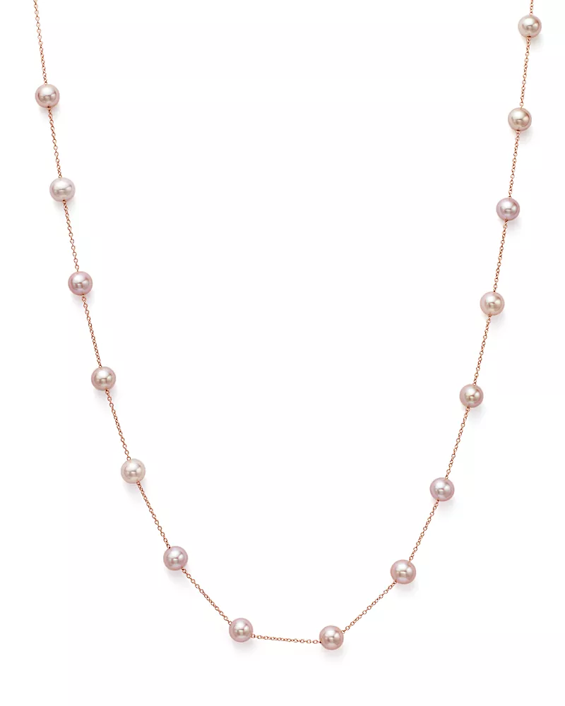 Cultured Pink Freshwater Pearl Necklace in 14K Rose Gold, 17