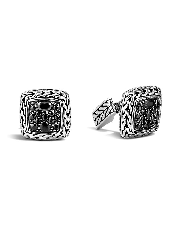 JOHN HARDY MEN'S CLASSIC CHAIN SQUARE CUFFLINKS WITH BLACK SAPPHIRES,MBS92369CBLS