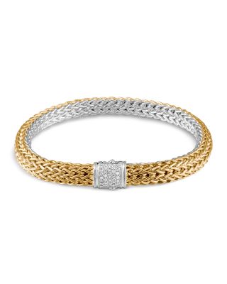 John Hardy Classic Chain 18K Gold and Sterling Silver Small Reversible Bracelet with Pave Diamonds