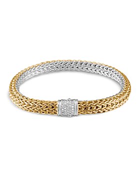JOHN HARDY - Classic Chain 18K Gold and Sterling Silver Small Reversible Bracelet with Pavé Diamonds