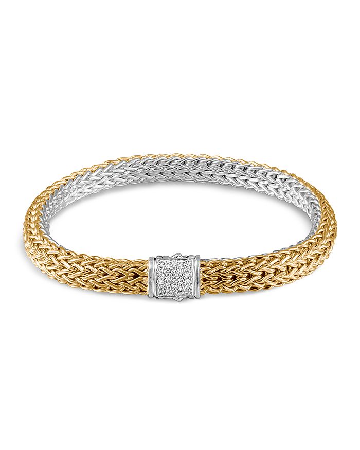 JOHN HARDY CLASSIC CHAIN 18K GOLD AND STERLING SILVER SMALL REVERSIBLE BRACELET WITH PAVE DIAMONDS,BZP9042RVDIXM