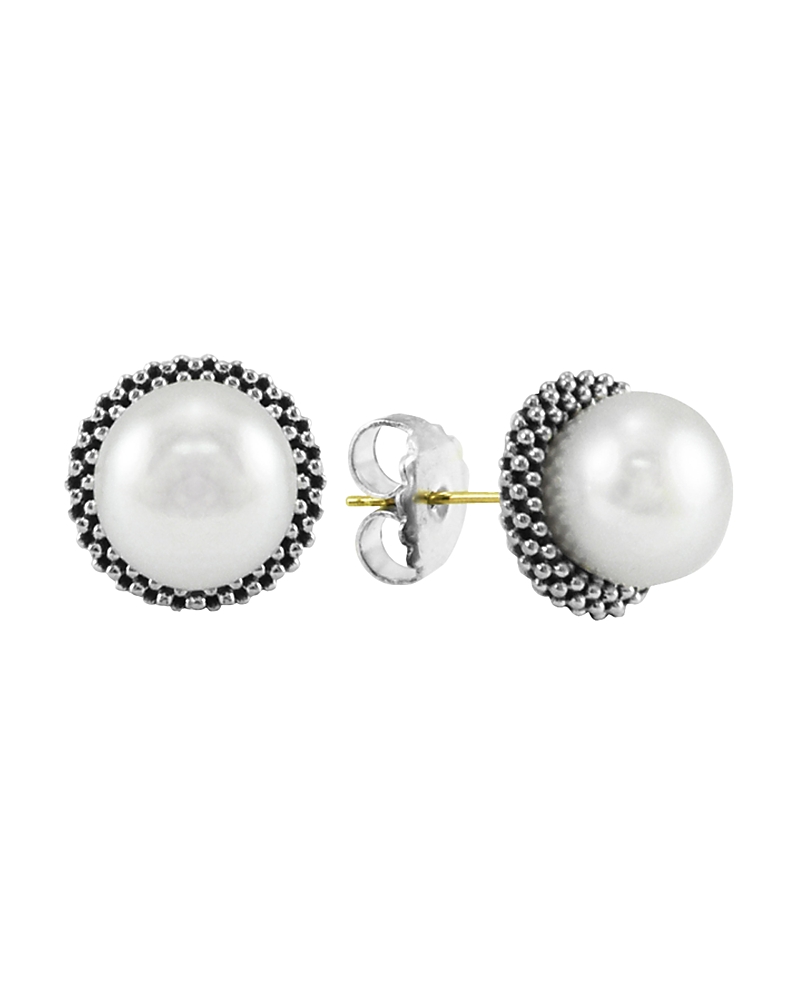 Lagos Sterling Silver Luna Pearl Stud Earrings In White/silver