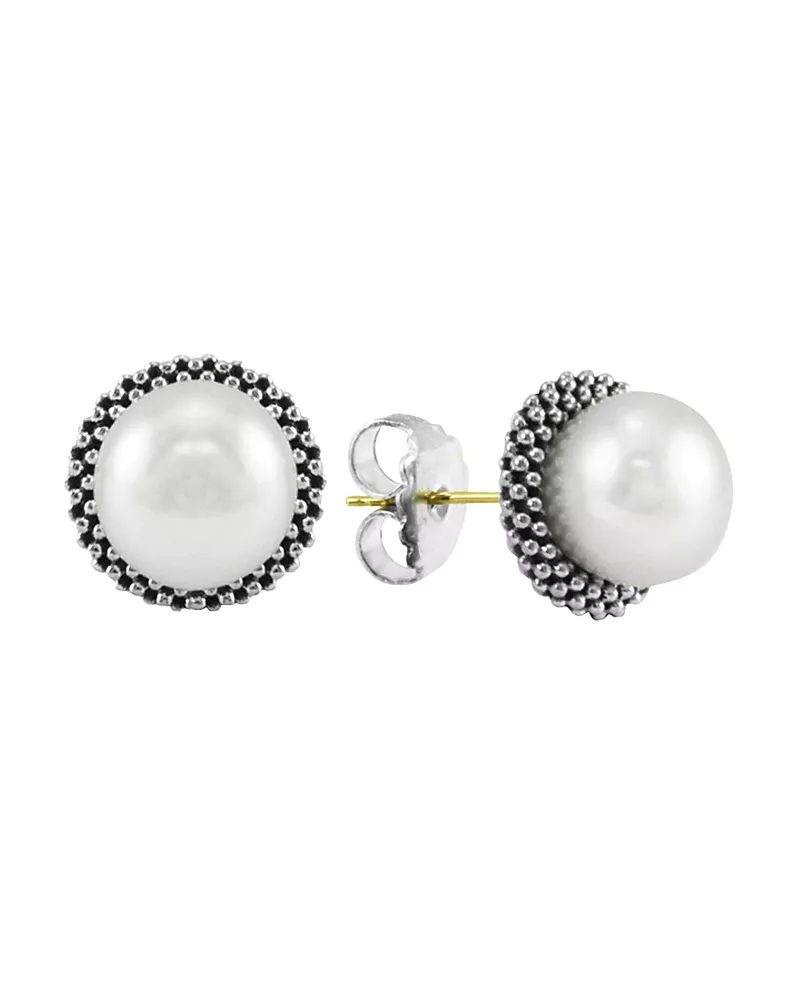 Lagos Sterling Silver Luna Cultured Pearl Stud Earrings