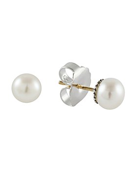 LAGOS - Sterling Silver Luna Fluted Button Post Cultured Pearl Earrings, 8mm