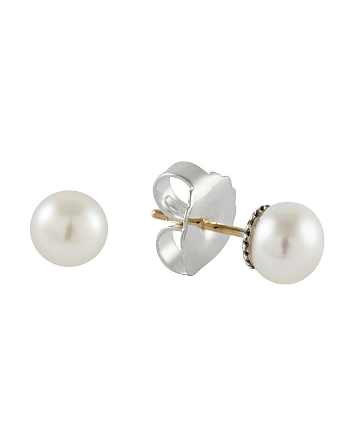 Shop Lagos Sterling Silver Luna Fluted Button Post Cultured Pearl Earrings, 8mm In White/silver