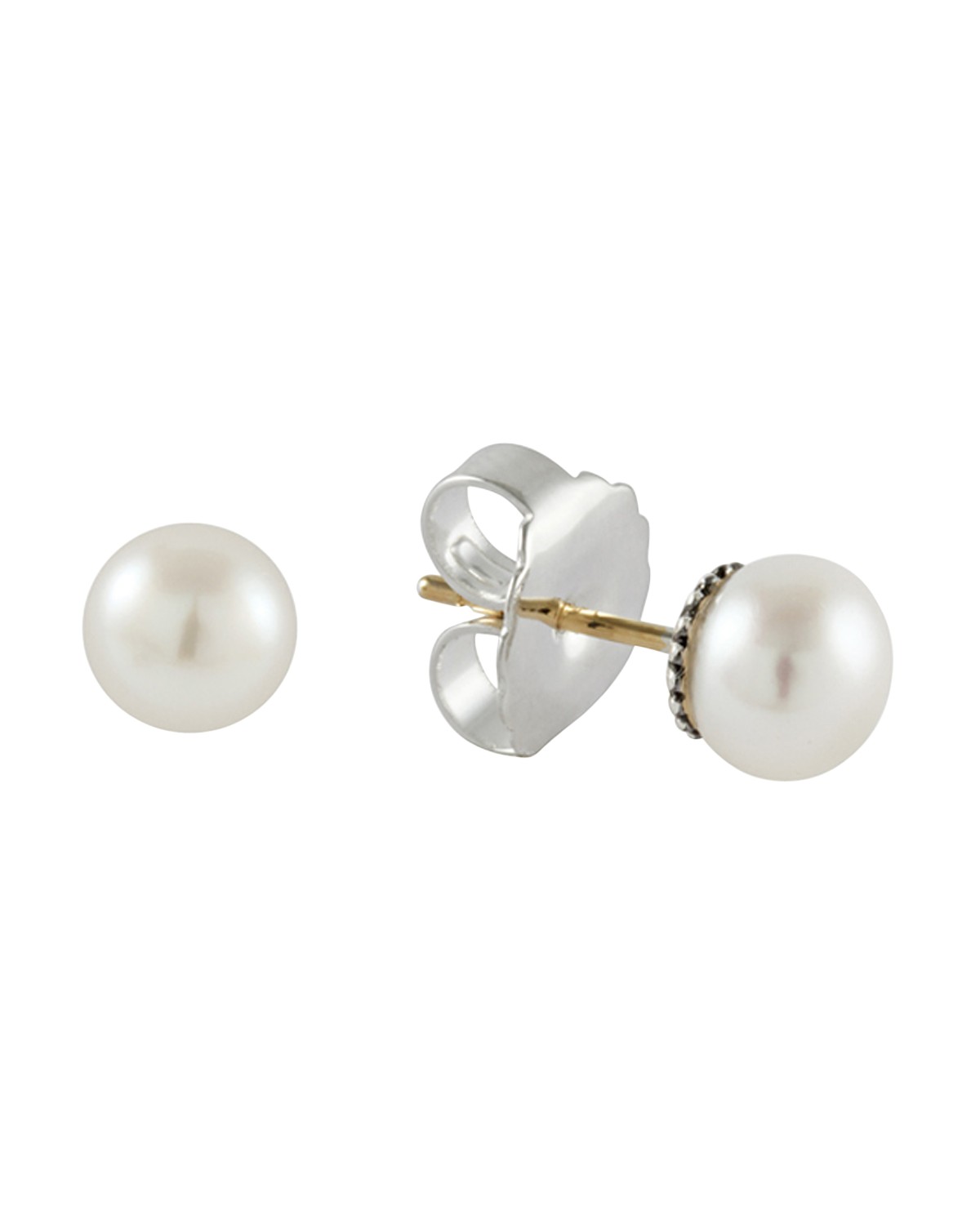 Sterling Silver Luna Fluted Button Post Cultured Pearl Earrings, 8mm