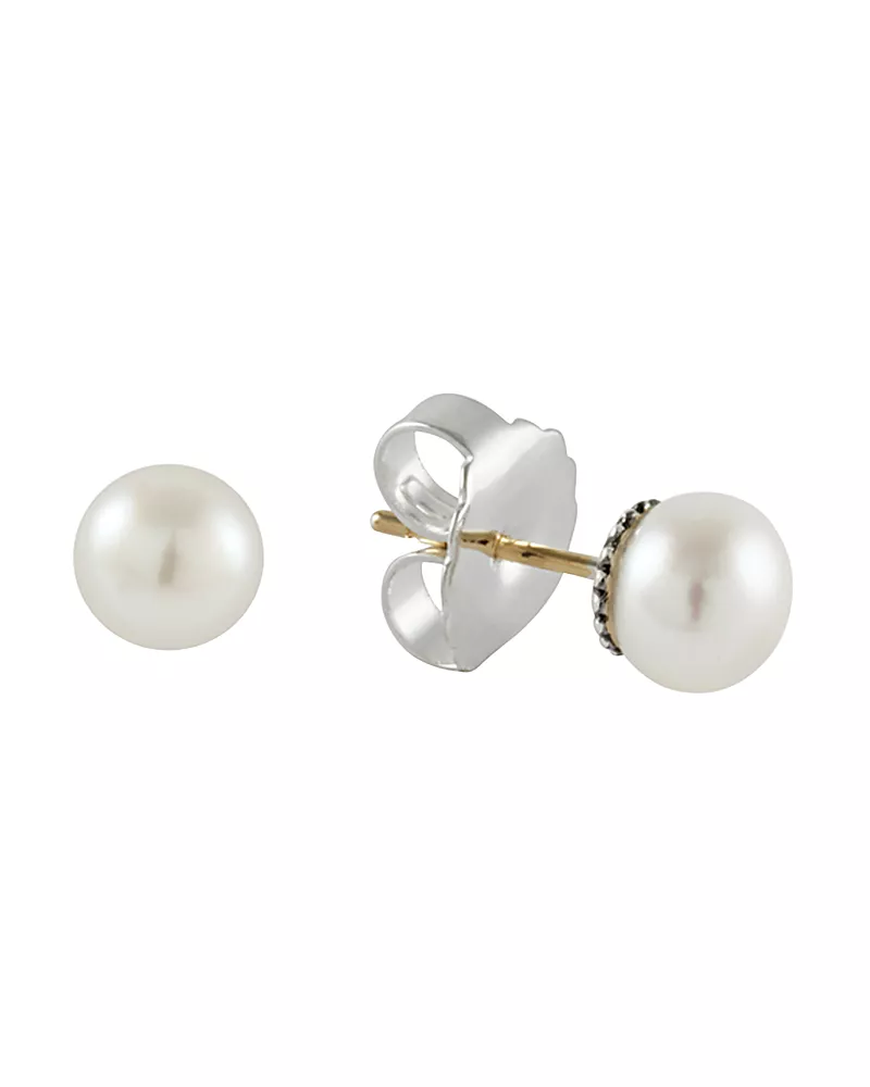 Lagos Sterling Silver Luna Fluted Button Post Cultured Pearl Earrings, 8mm