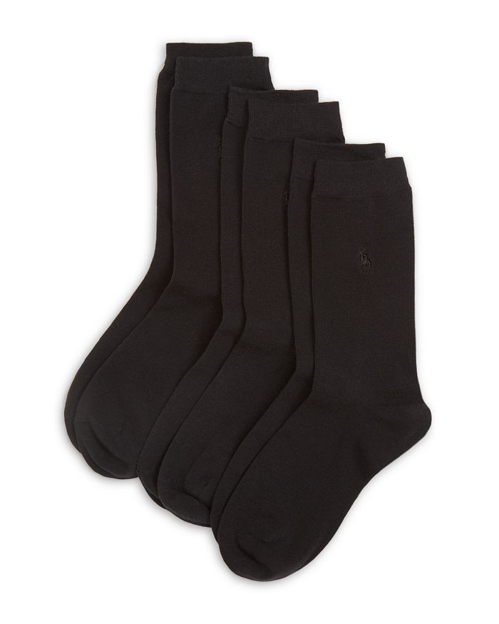 Polo Ralph Lauren Classic Flat Knit Socks, Set Of 3 In Black