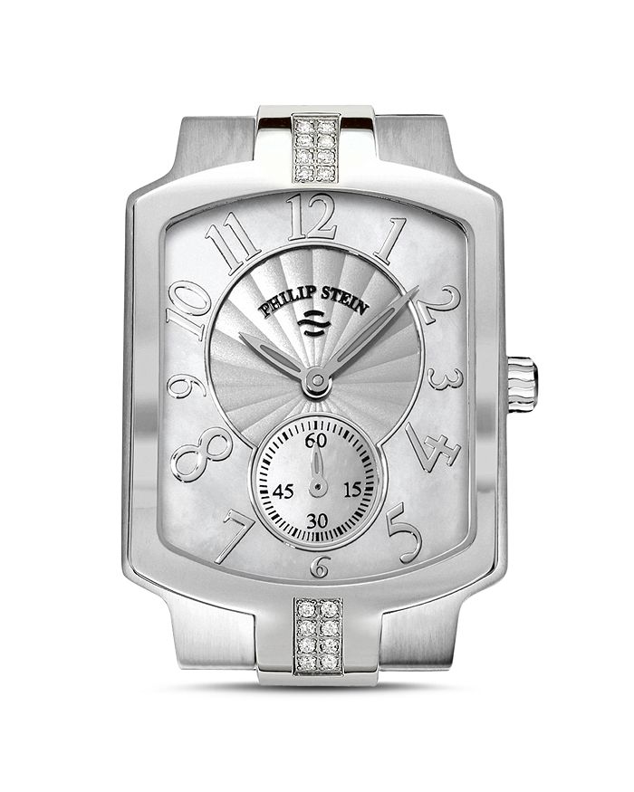 Philip Stein Classic Sport Small Diamond And Mother Of Pearl Watch Head, 27mm In Silver