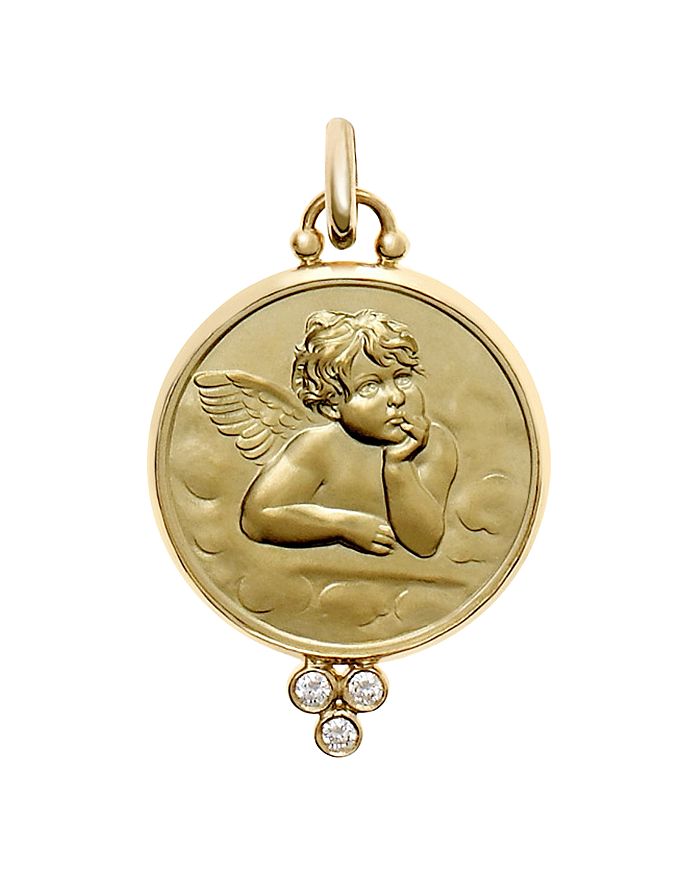 Shop Temple St Clair 18k Gold 10mm Angel Pendant With Diamonds In Gold/white