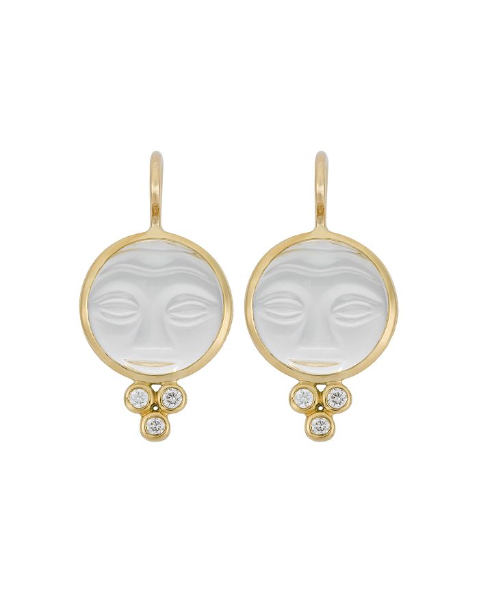 Temple St Clair 18k Yellow Gold Moonface Earrings With Rock Crystal And Diamond Granulation In White/gold