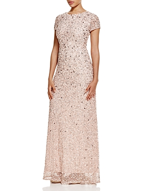 Shop Adrianna Papell Sequined Cap Sleeve Gown In Blush
