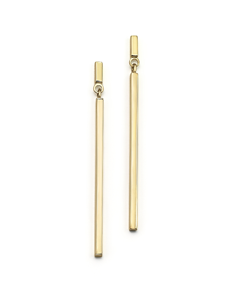 14K Yellow Gold Square Stick Drop Earrings