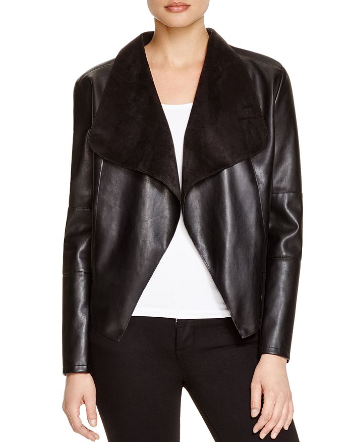 Bagatelle Draped Faux Leather Jacket In Black