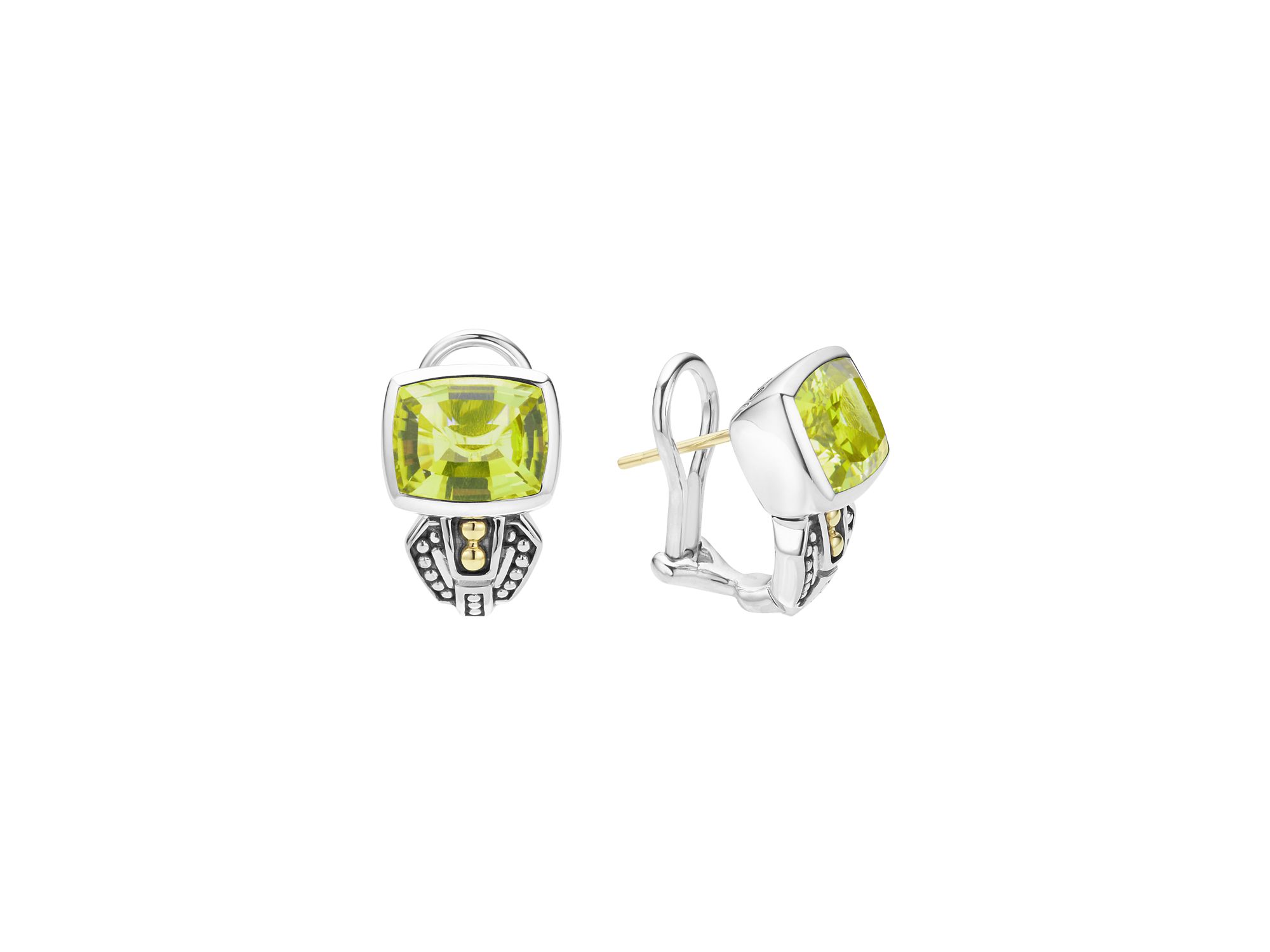 18K Gold and Sterling Silver Rittenhouse Stud Gemstone Huggie Drop Earrings — Image 5