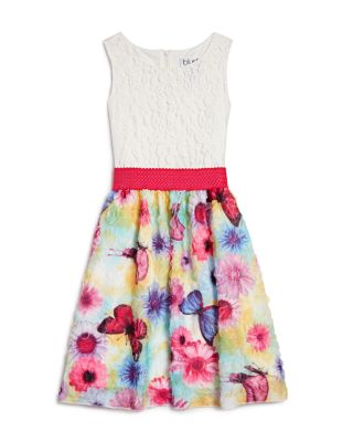 US Angels - Girls' Lace Bodice Print Dress - Sizes 7-16