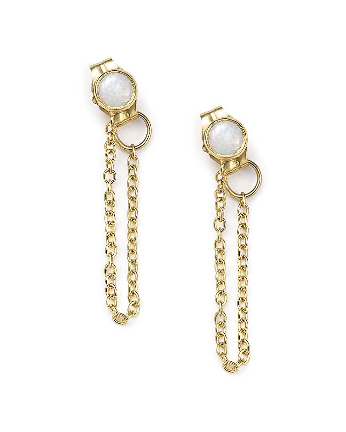 Zoë Chicco 14k Yellow Gold Draped Chain And Opal Stud Earrings In White/gold