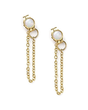 Zoe Chicco 14K Yellow Gold Draped Chain and Opal Stud Earrings