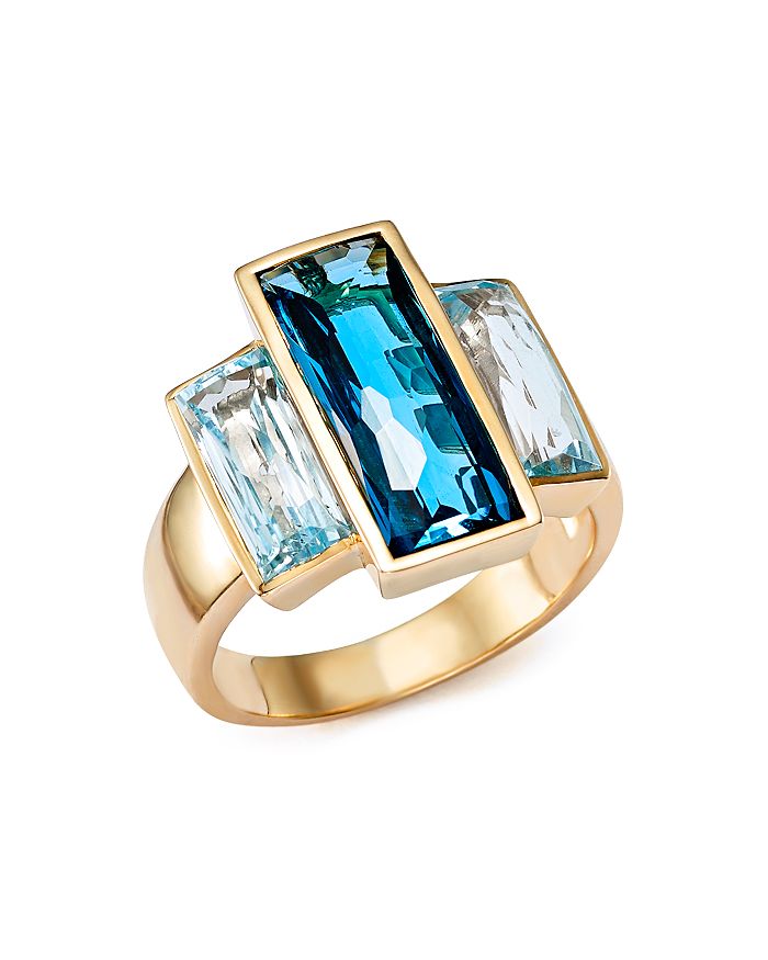 Bloomingdale's London Blue And Sky Blue Topaz Three Stone Ring In 14k Yellow Gold - 100% Exclusive In Blue/gold