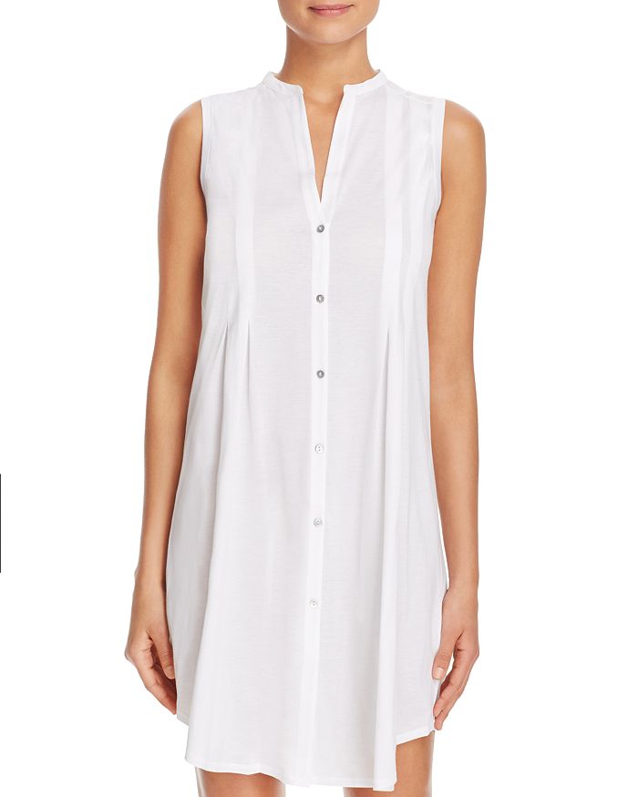 Shop Hanro Cotton Deluxe Button Front Tank Gown In White