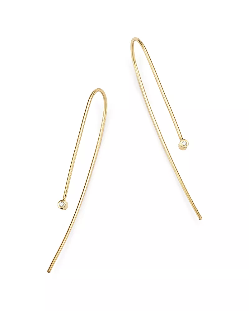 Zoe Chicco 14K Yellow Gold and Bezel Set Diamond Wire Earrings