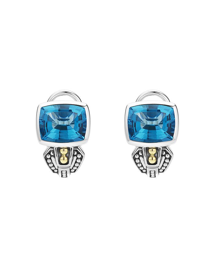 Shop Lagos 18k Gold And Sterling Silver Caviar Color Stud Huggie Drop Earrings With Swiss Blue Topaz