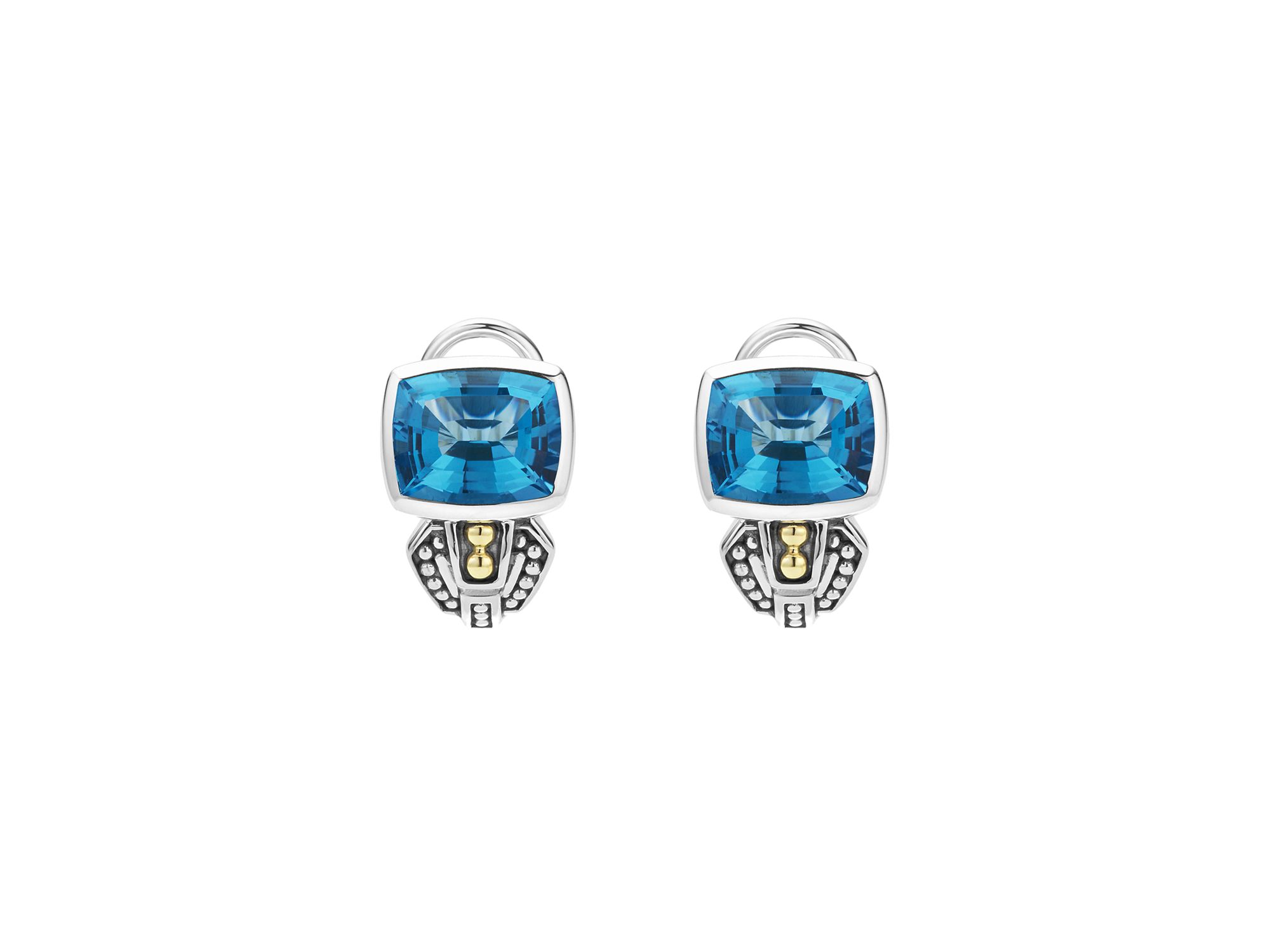18K Gold and Sterling Silver Rittenhouse Stud Huggie Drop Earrings with Swiss Blue Topaz — Image 3