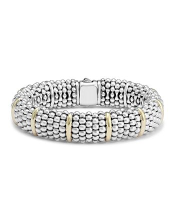 LAGOS - Sterling Silver Signature Caviar Bracelet with 18K Yellow Gold Stations