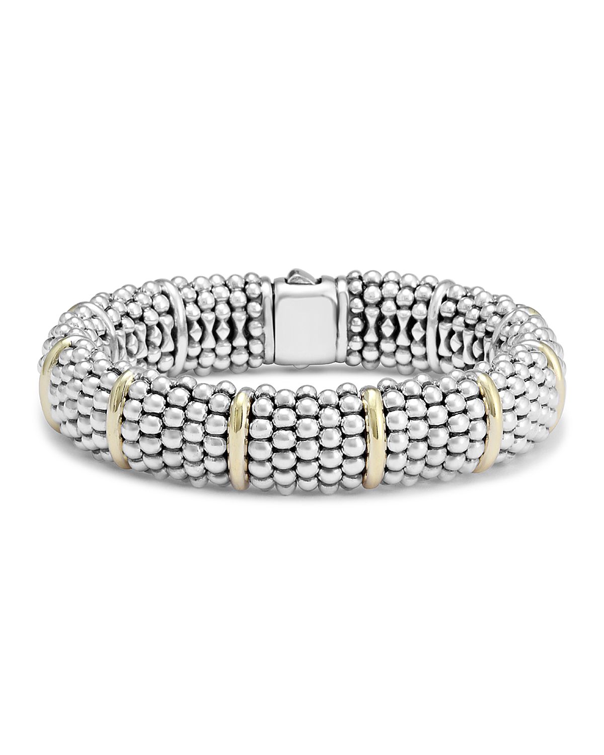 Lagos Sterling Silver & 18K Yellow Gold Signature Caviar Bracelet Station Bracelet