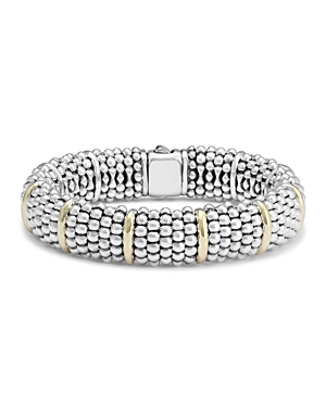 Lagos Sterling Silver Signature Caviar Bracelet with 18K Yellow Gold Stations