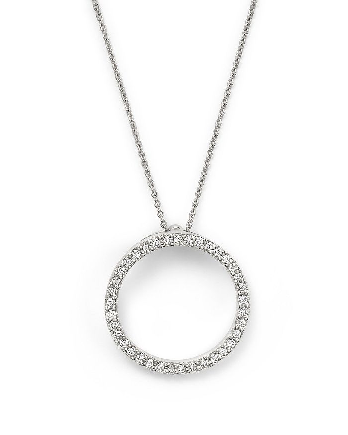 Shop Roberto Coin 18k White Gold Small Circle Pendant Necklace With Diamonds, 16