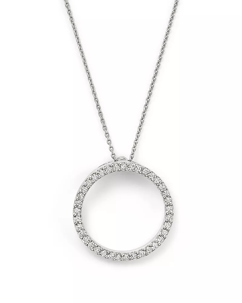 Roberto Coin 18K White Gold Small Circle Pendant Necklace with Diamonds, 16