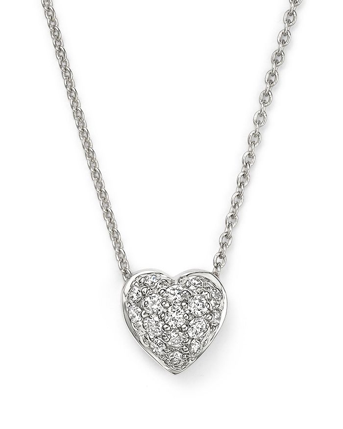 Shop Roberto Coin 18k White Gold Heart Pendant Necklace With Pave Diamonds, 18