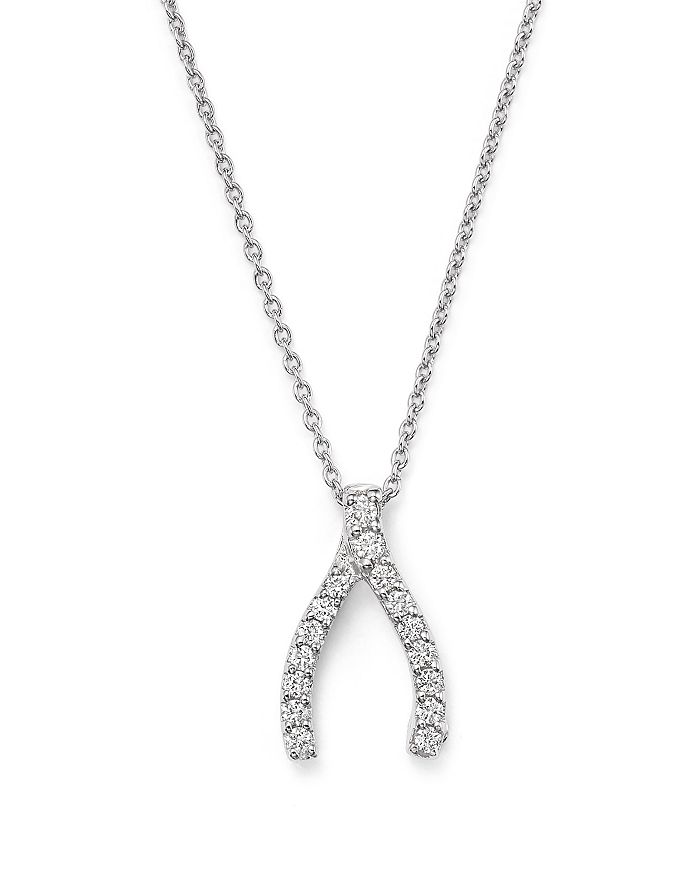 dressing gownRTO COIN 18 WHITE GOLD WISHBONE PENDANT NECKLACE WITH DIAMONDS, 16,001651AWCHX0