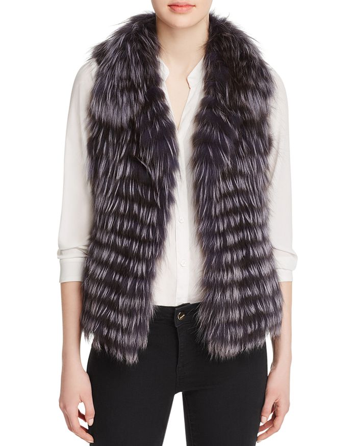 Maximilian Furs Thin Collar Nafa Fox Fur Vest In Coronet Blue