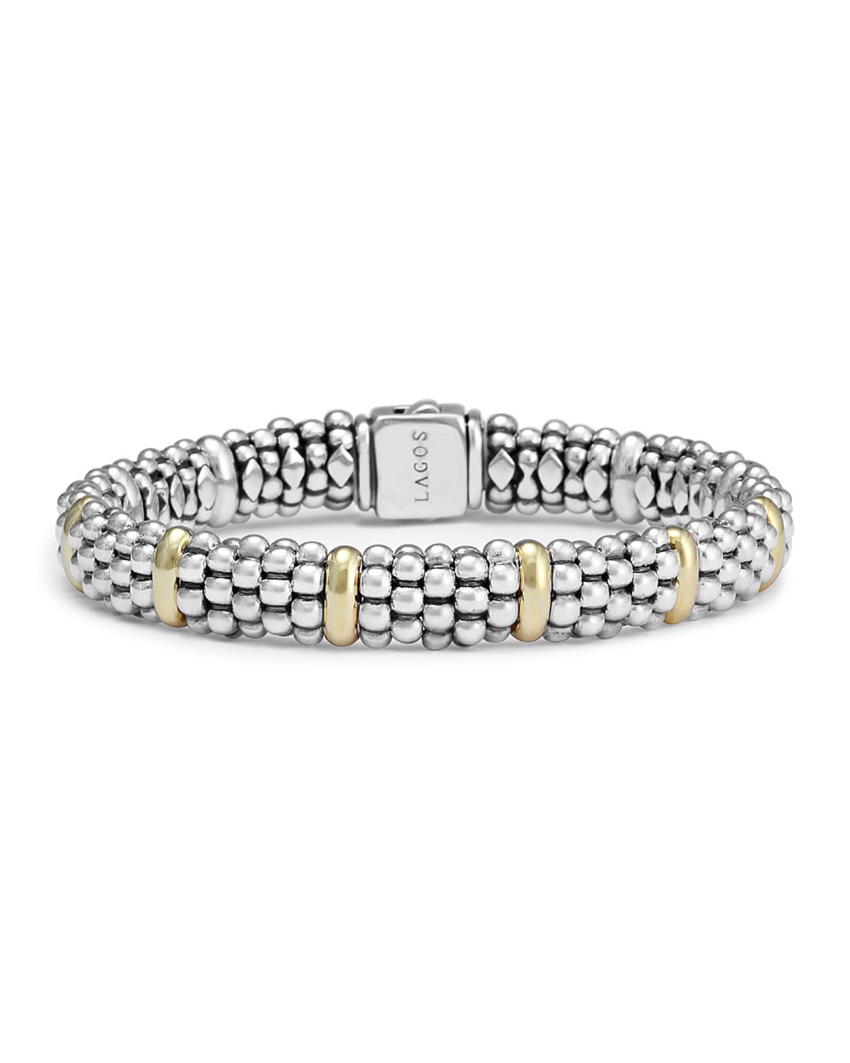 Lagos Sterling Silver & 18K Yellow Gold Caviar Beaded Oval Bracelet