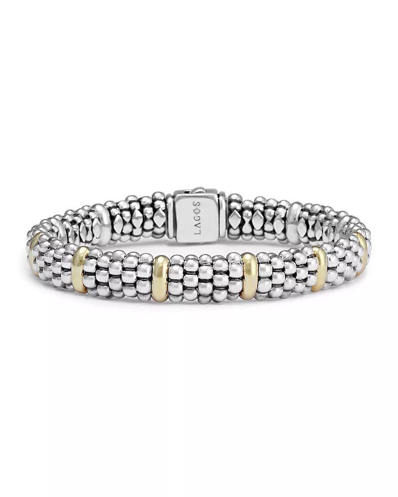 Lagos Sterling Silver & 18K Yellow Gold Caviar Beaded Oval Bracelet