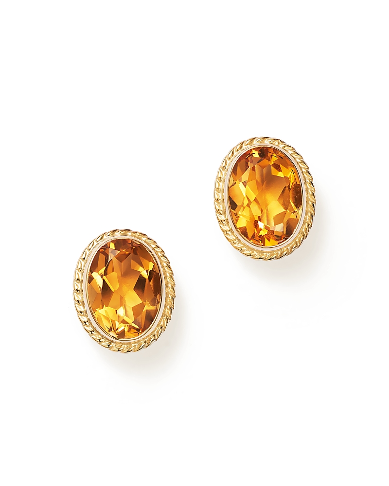 Citrine Oval Bezel Stud Earrings in 14K Yellow Gold