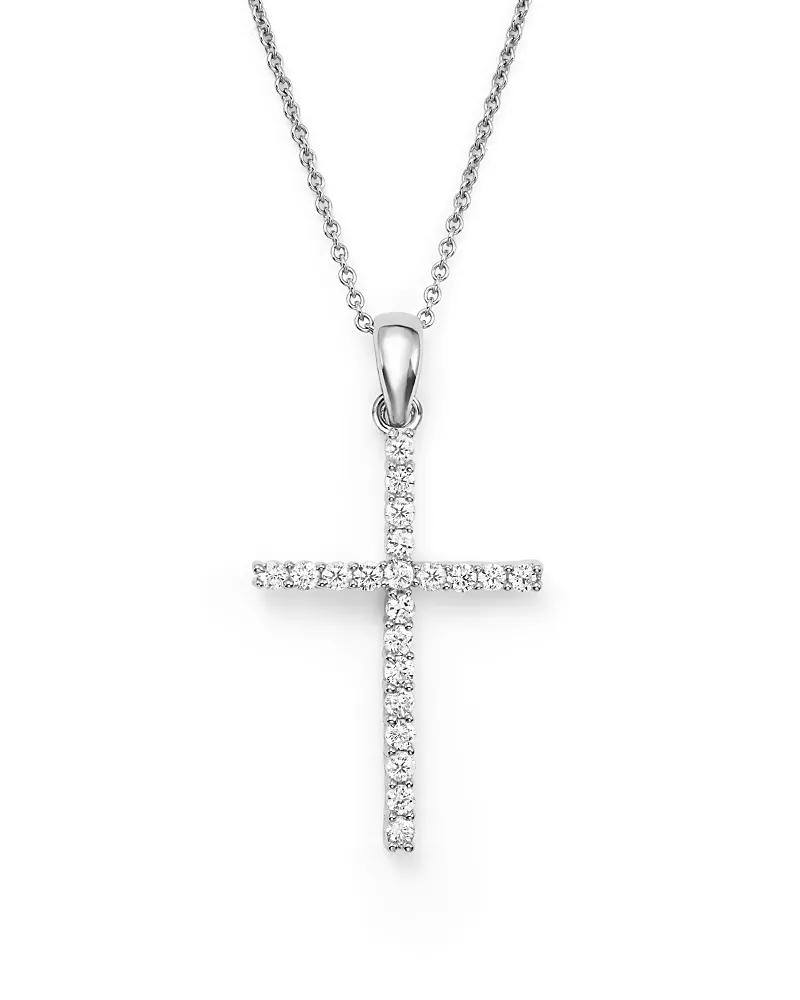 Diamond Cross Pendant Necklace in 14K White Gold, 0.25 tcw