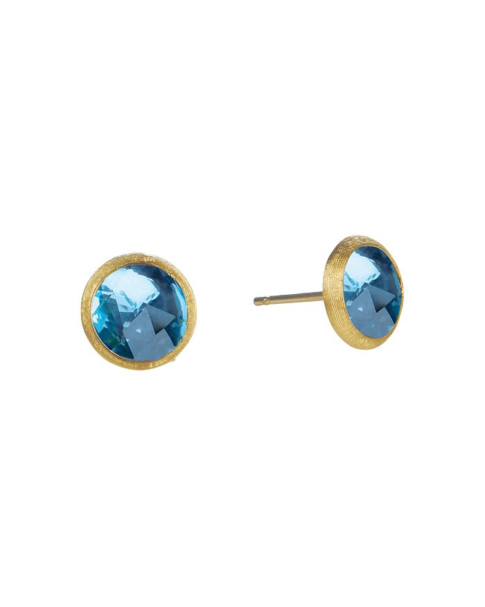 Shop Marco Bicego Jaipur Blue Topaz Stud Earrings In Blue/gold