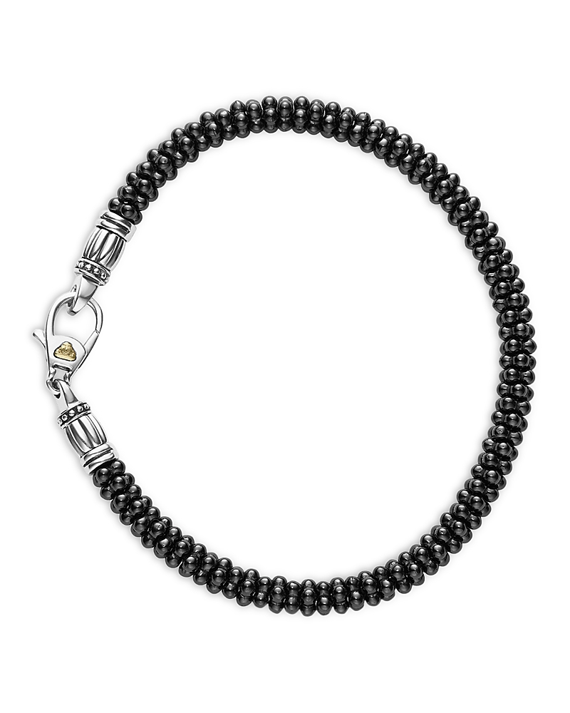 Lagos Black Caviar Ceramic Sterling Silver And 18k Gold Bracelet, 7.5 In Black/silver