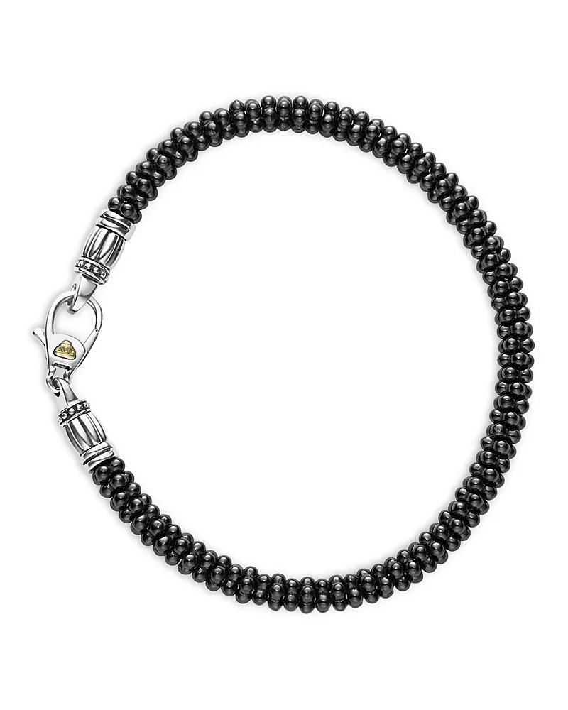 Lagos Black Caviar Ceramic Sterling Silver and 18K Gold Bracelet, 7.5