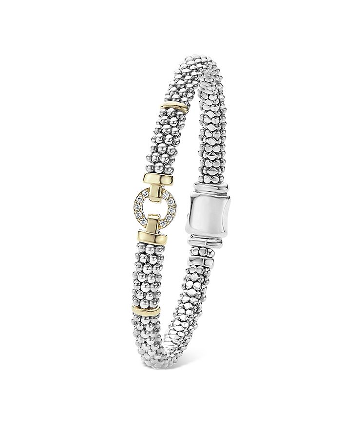 Shop Lagos 18k Gold And Sterling Silver Caviar And Diamonds Rope Bracelet, 6mm In Gold/silver