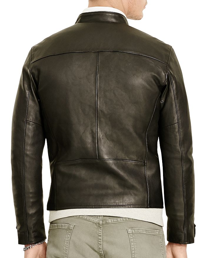 Shop Polo Ralph Lauren Lambskin Leather Cafe Racer Jacket In Polo Black