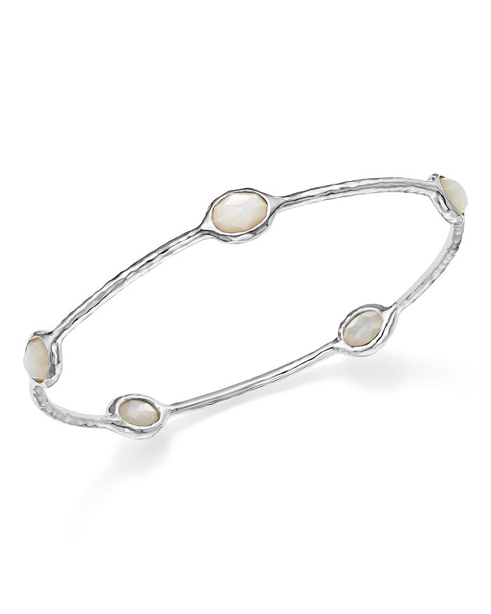 Shop Ippolita Sterling Silver Rock Candy Five Stone Bangle In Mother-of-pearl In White/silver