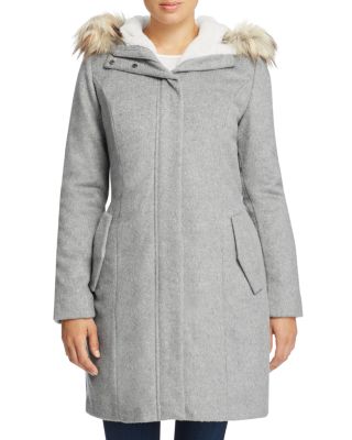 Cole Haan - Striccato Wool Faux Fur Trim Coat