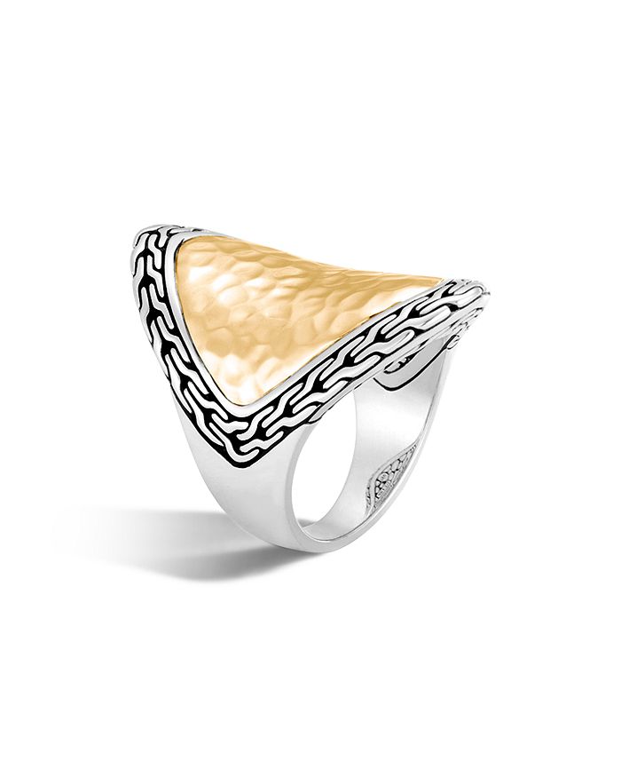 JOHN HARDY 18K YELLOW GOLD AND STERLING SILVER CLASSIC CHAIN SADDLE RING,RZ96156X7