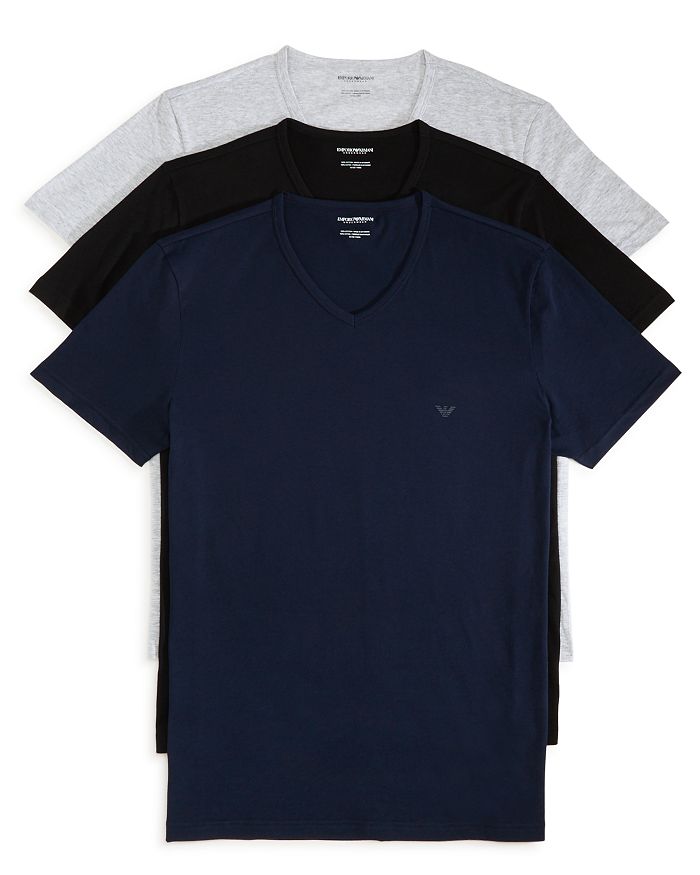 Emporio Armani Pure Cotton V-Neck T-Shirts - Pack of 3 | Bloomingdale's